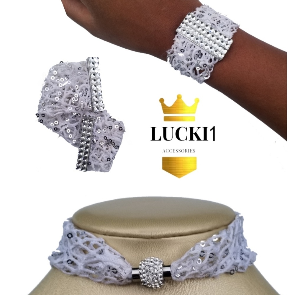 2pc set white Diamond Choker & Bracelet